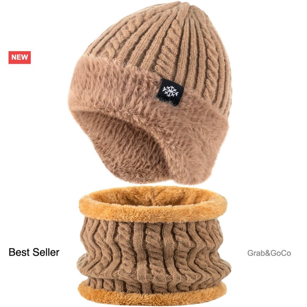 Winter Beanie with Earflap and Neck Warmer Set Thermal Knitted Unisex Outdoor